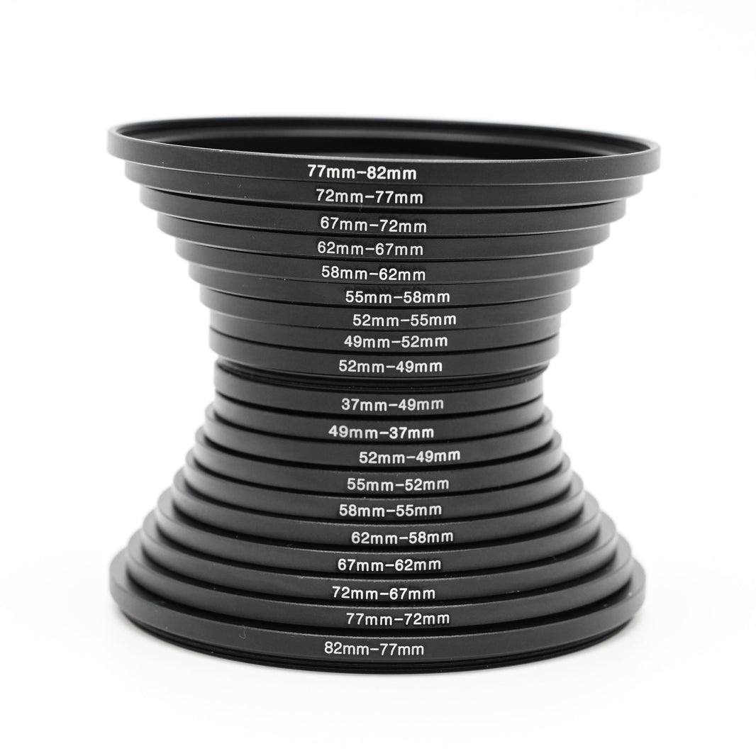 Step-Up Step-Down Lens Filter Adapter Ring Set of 18 – Compatible with 37-82mm Camera Lenses