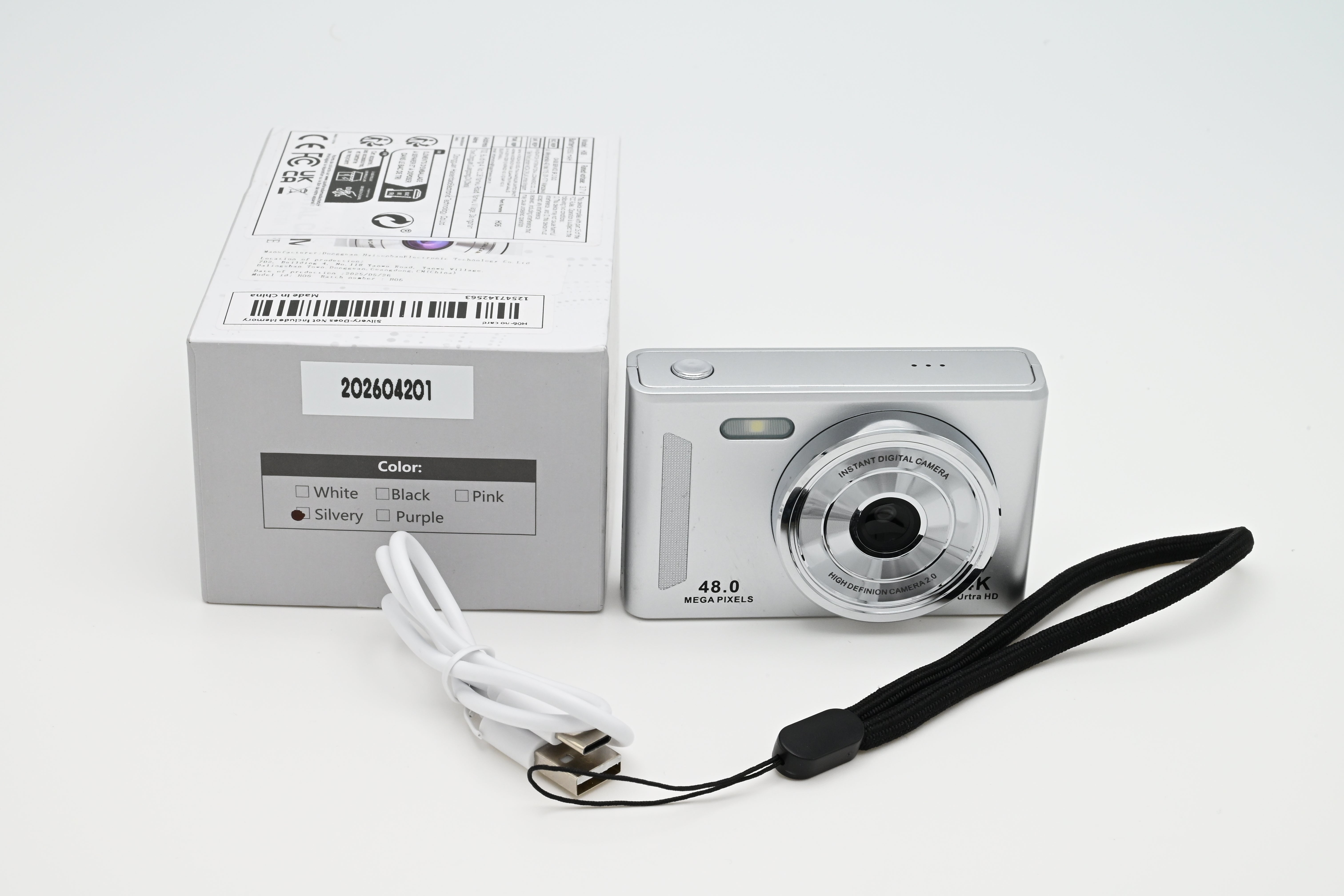 Compact Digital Camera 48MP Silver Retro Style Point & Shoot Camer ...