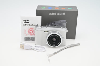 Compact 48MP Digital Camera White Point & Shoot 1080P w/ Case USB Rechargeable