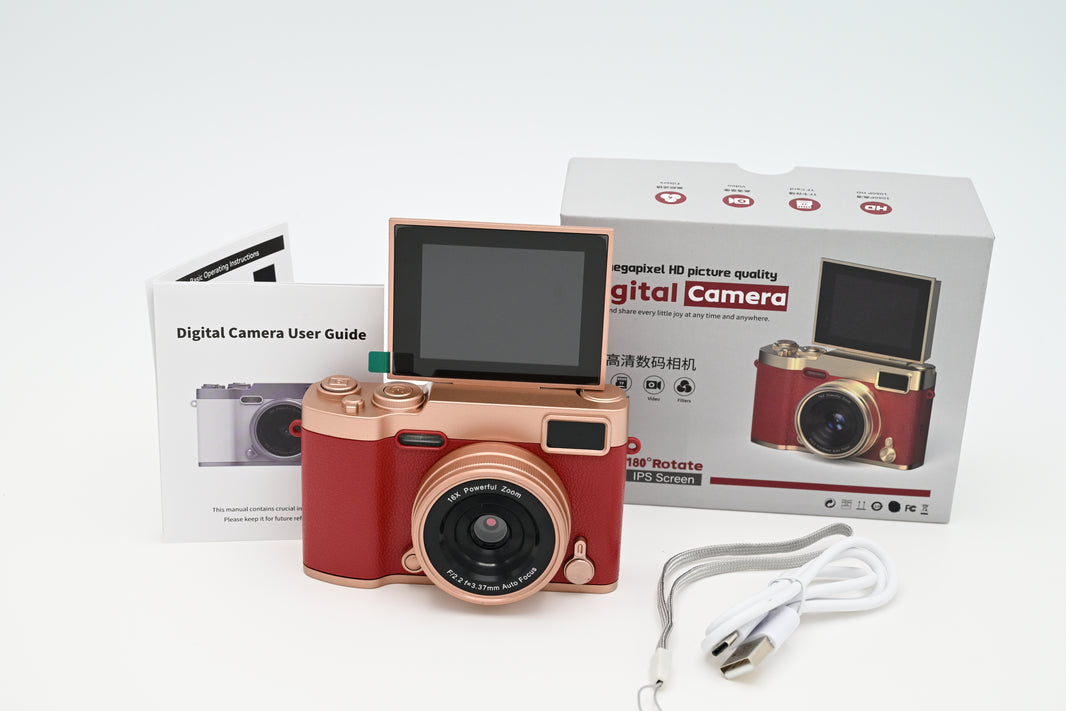 Compact Digital Camera with a 2.4-Inch Flip Screen -Red