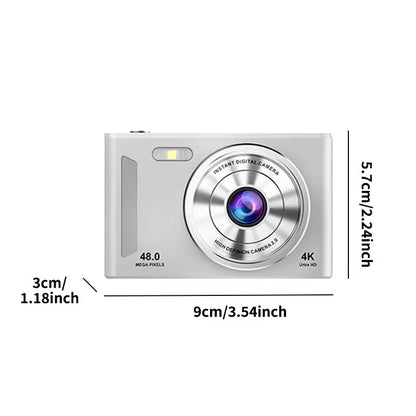 Compact Digital Camera 48MP Silver Retro Style Point &amp; Shoot Camera with Games- USB Charging